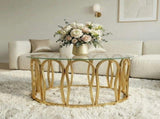 Gold Round Coffee Table, Modern Glass Top Center Table with Luxury Golden Metal Frame, Decorative N735P503635K