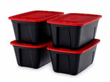 18-Gallon 4 pack Stacking Plastic Storage Containers with Lids, Black Body/Red Lid 58360717