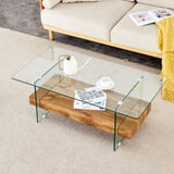43.3 Inch Modern Two-Tier Coffee Table - An Elegant Combination of Clear Glass and Light Wood W2920P226066