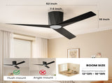 Ceiling Fans with Dimmable Led Lights, 52 Inch Flush Mount Ceiling Fan Remote Control, Quiet DC 08567897