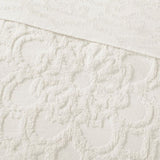 Tufted Cotton Chenille Medallion Fringe Coverlet Mini Set Off-White Twin/Twin XL B03597572