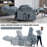 Grey Dual Motor Infinite Position Up to 350 LBS Chenille Power Lift Recliner Chair, Heavy Duty W3224P294319