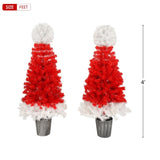 Lighted Santa Hat Style Tree Set of 2, 4ft Artificial Tree with Warm White Lights, N710P181810J