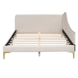 Full Size Upholstered Daybed with Headboard and Armrest, Support Legs, Beige WF318303AAM