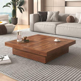 ZNTS Square Marble Veneer Coffee Table Sliding Top with Storage in Walnut 39.4'' 13693693