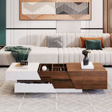 Modern Extendable Sliding Top Coffee Table with Storage in White&Walnut WF308184AAD