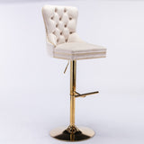 A&A Furniture,Thick Golden Swivel Velvet Barstools Adjusatble Seat Height from 27-35 Inch, Modern W114367602