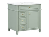 24" Green Bathroom Vanity with Sink, MDF & Rubberwood Construction, 2 Drawers & Cabinet with N725P527499G