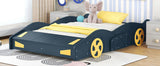 Full Size Race Car-Shaped Platform Bed with Wheels and Storage, Dark BlueYellow WF305760AAC