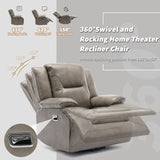 360&deg Swivel and Rocking Home Theater Recliner Manual Recliner Chair with a LED Light Strip for WF323621AAE