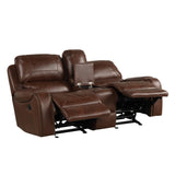 Achern Brown Leather-Air Nailhead Manual Reclining 3-Piece Sofa Set T2574P198808