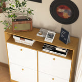 Shoe Storage Cabinet with 4 Flip Drawers , Shoe Rack Organizer Cabinet with wooden handle W409P195086