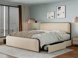 Modern Metal Bed Frame with Curved Upholstered Headboard and Footboard Bed with 4 Storage Drawers, N701P229016B