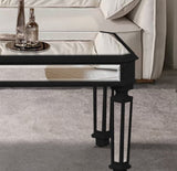 Silver Mirrored Coffee Table, Black Vintage Carved Wooden, Rectangle Glass Tea Table with Mirrored W1445P299191