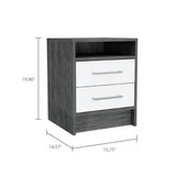 Smokey Oak and White 2-Drawer 1-Shelf Rectangle Nightstand B06280355
