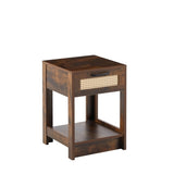 15.75" Rattan End table with drawer, Modern nightstand, side table for living room, bedroom,Rustic W126573109