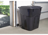 (2 pack)32 Gallon Wheeled Heavy Duty Plastic Garbage Can, Attached Lid, Black 52575432