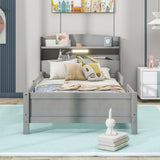 Wood Twin Size Platform Bed with Built-in LED Light, Storage Headboard and Guardrail, Antique Grey WF308150AAE