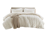 3 Pieces Full/Queen Cable Knit Chenille Comforter Set,Ivory B035P381300