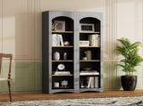 ON-TREND Free Standing 5 Tier Bookshelves, Bookcases Set of 2, Farmhouse Two-Tone Storage Cabinet N721P245734E