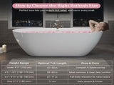55" Acrylic Freestanding Bathtub, Oval Deep Soaking Bathtub with Center Pop-up Drain & Integrated W1920P386230