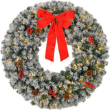 24in Pre-lit Battery Powered Christmas with Remote, Lighted Snow Flocked Artificial Xmas 84305804