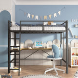 Twin Metal Loft Bed with L-Shaped Desk, Charging Station Loft Bed Frame Twin Size, Safety Guard & W2889P205074