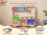 Gray Wooden Kids Play Kitchen with 13 Accessories, Pretend Cooking Set for Toddlers 3 86229535