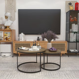 Nesting Coffee Table Set of 2, 27.6inch Round Coffee Table Industrial Wood Finish with Sturdy Metal 47776106