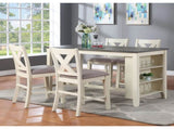 Set of 2 Counter Hight Chairs with X-Cross Back, White and Grey B016P226064