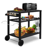 ZNTS Outdoor Grill Cart Three-Shelf Grill Table, Movable BBQ Trolley Food Prep Cart with Two Wheels & 58452400