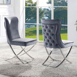 ZNTS Glam Gray Velvet 2pcs Side Chairs Button-Tufted Chrome Frame Upholstered Dining Chairs Furniture Set B011P208972