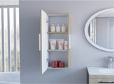 Light Oak and White 3-Shelf Rectangle Medicine Cabinet B06280314