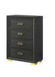 Glamorous 1pc Modern Glam Style 4-Drawer Chest Dark Gray Gold Finish Gold-colored Hardware Bedroom B011P207450