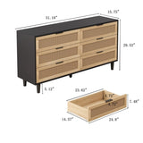 51.18"6-Drawers Rattan Storage Cabinet Rattan Drawer with White Drawer Slides,for Bedroom,Living W757P162761