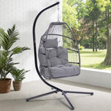 ZNTS Outdoor Patio Wicker Folding Hanging Chair,Rattan Swing Hammock Egg Chair With Cushion And Pillow W41940789