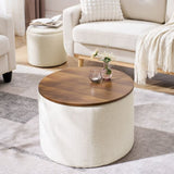 2-Piece Set Round Chenille Storage Ottoman, Equipped with a Drum Shaped Small Stool, Storage Space, W487P179601