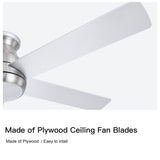 52" Low Profile Ceiling Fan in Brushed Nickel with Silver Blades W1367P185769