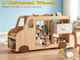 4-in-1 Kids Toy Storage Organizer with Rolling Wheels, Car Shape Wooden Bookshelf with Fabric Drawer 12484903