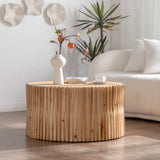 31.5" Retro Fashion Style Cylindrical Coffee Table with Vertical Texture Relief Design,Suitable for W757P183279