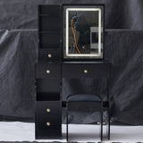 Small Size Left Drawer Desktop Vanity Table Cushioned Stool, Touch Control Sliding LED Mirror, W936P226035