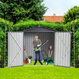 ZNTS XWT014 Garden Metal Storage Shed Gray White 6x4x6ft outdoor storing tools Rainproof Hinge door W1711P154709