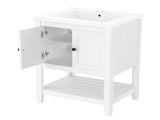 24" White Modern Sleek Bathroom Vanity Elegant Ceramic Sink with Solid Wood Frame Open Style N725P246473K