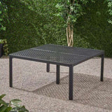 Outdoor Modern Aluminum Dining Table with Woven Accents, Antique Matte Black 65144.00BLK