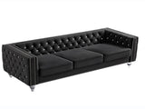 Black, Three-seater Sofa, Velvet Crystal Buckle Upholstery Sofa, Crystal Feet, Removable Cushion, 70232519