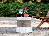 Outdoor Light Gray & Brown Retro Woven Rope & Fan-Base MGO Side Table End Table for Home, Office, N765P382573W