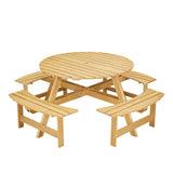 ZNTS Outdoor 8 Person Picnic Table, 8 person Round Picnic Table with 4 Built-in Benches, Umbrella Hole, 45383362