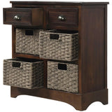 Rustic Storage Cabinet with Two Drawers and Four Classic Rattan Basket for Dining Room/Living Room 43293807