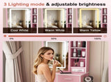 Small Makeup Vanity Desk with Mirror & Adjustable LED Lights,Built-in Power Outlet & Hidden Storage, W2699P476375
