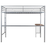 ZNTS Twin Metal Loft Bed with Desk, Ladder and Guardrails, Loft Bed for Bedroom, Silver MF286452AAN